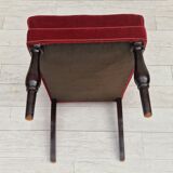 Set of 4 dinning chairs, oak wood, cherry-red velour, 1950s, danish design