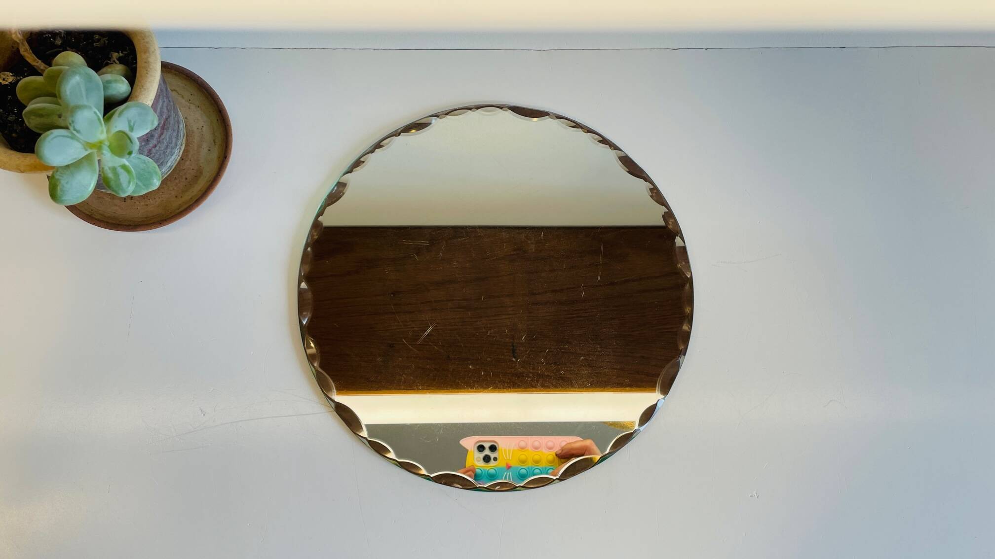 Vintage round and beveled table mirror