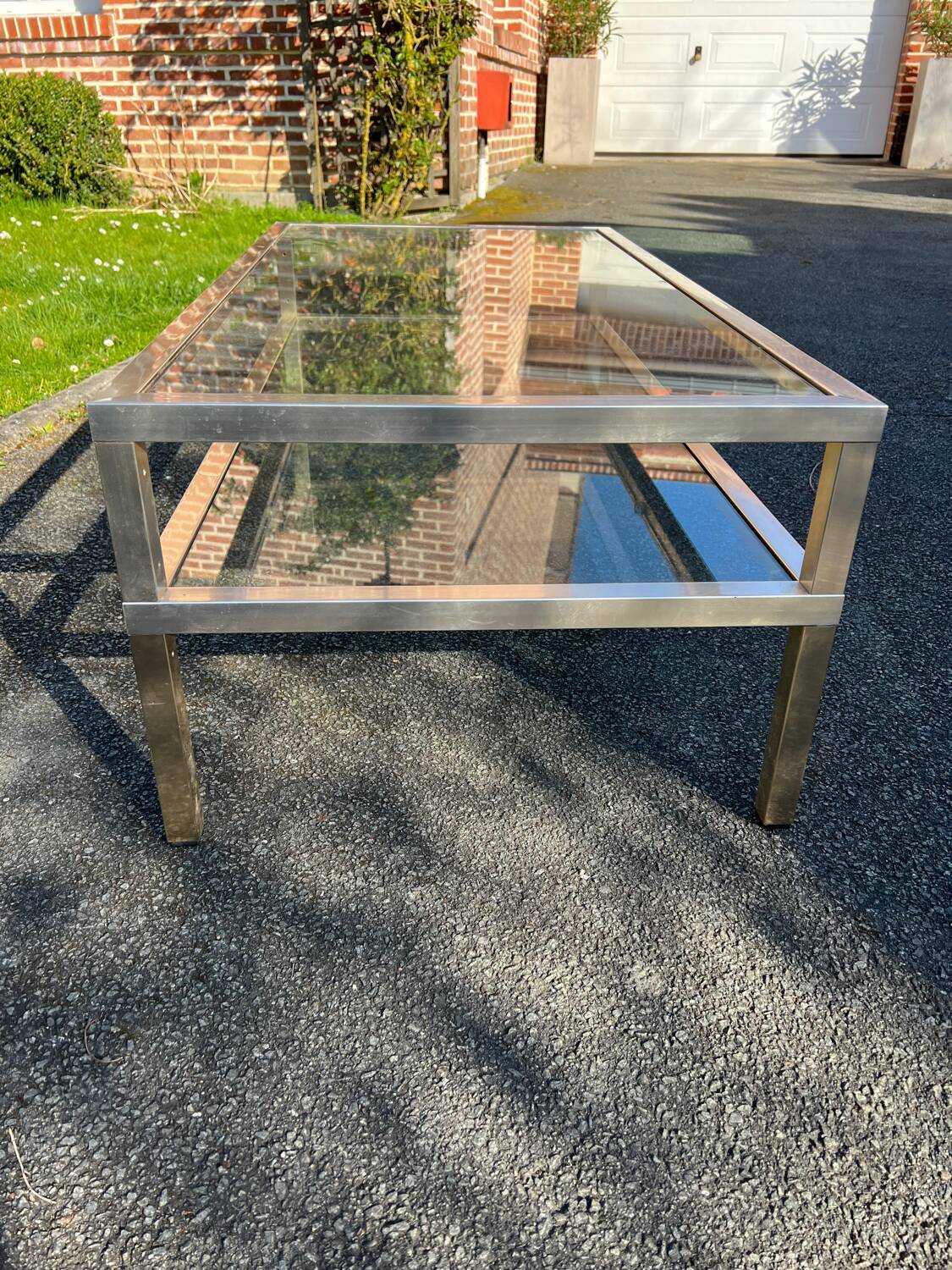 Coffee table, vintage 70s. 2 glass tops.