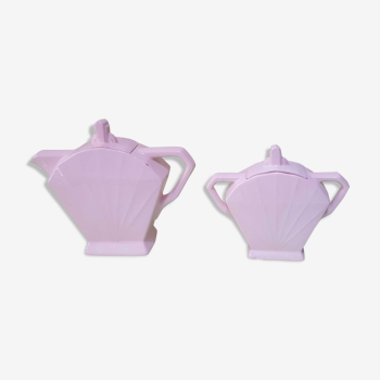 Théière and its pink ceramic sugar maker Art Deco