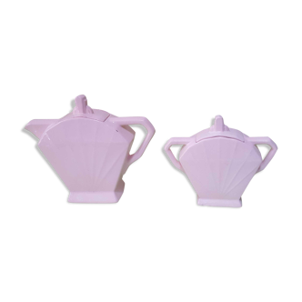 Théière and its pink ceramic sugar maker Art Deco