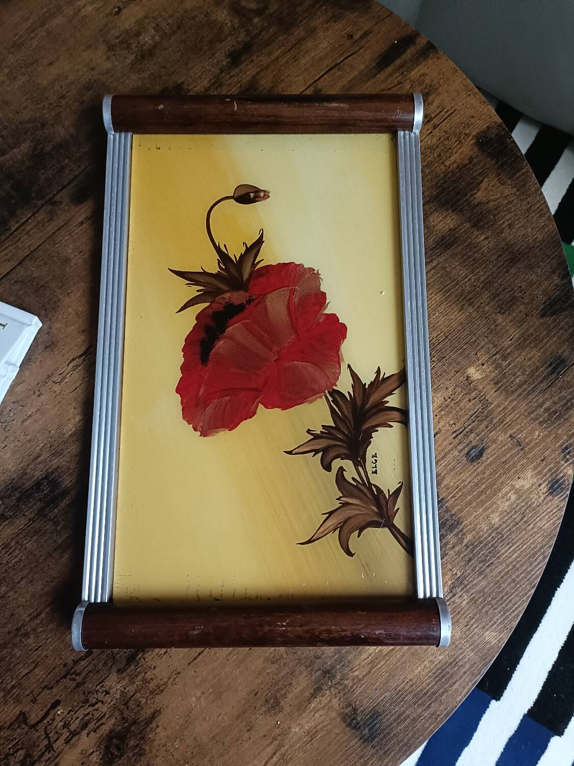 Floral tray signed Elge