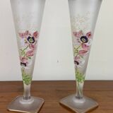 Pair of Frosted Glass Cornet Vases after Montjoye by Legras Art Nouveau period circa 1900