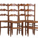 4 rush-seated chairs in rustic country style, handcrafted around 1970.