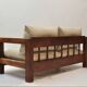 Solid oak two-seater sofa rebuilt in 100% virgin wool