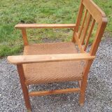 Scandinavian armchair of the 50s in cherry tree sitting in rope