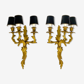 Pair of Louis XV-style gilded bronze appliques