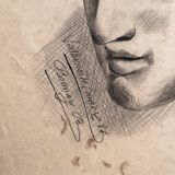 Old academic drawing, study of a head after marble, late 19th century