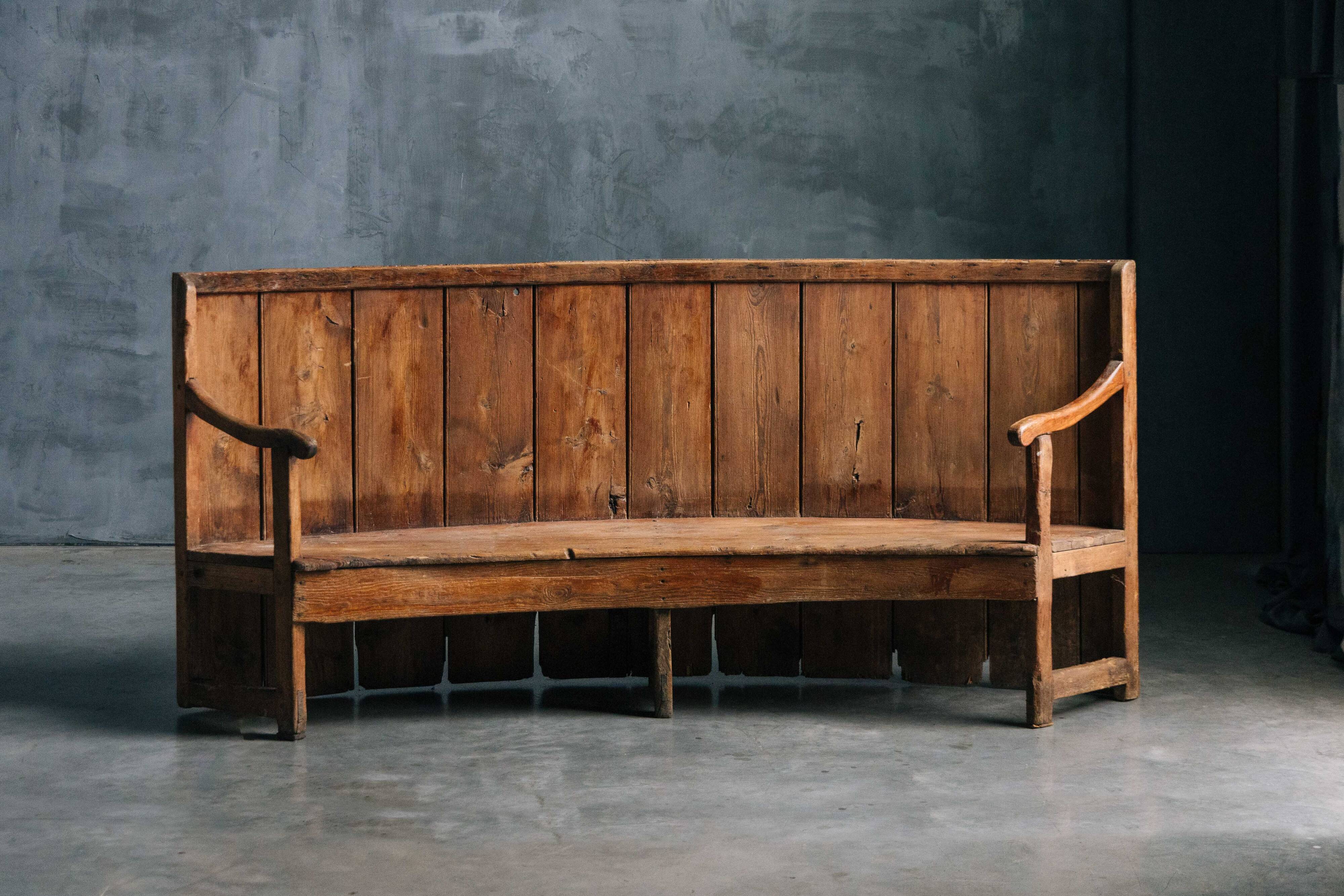 Rustic High-Back Tavern Settle, England, 18th Century