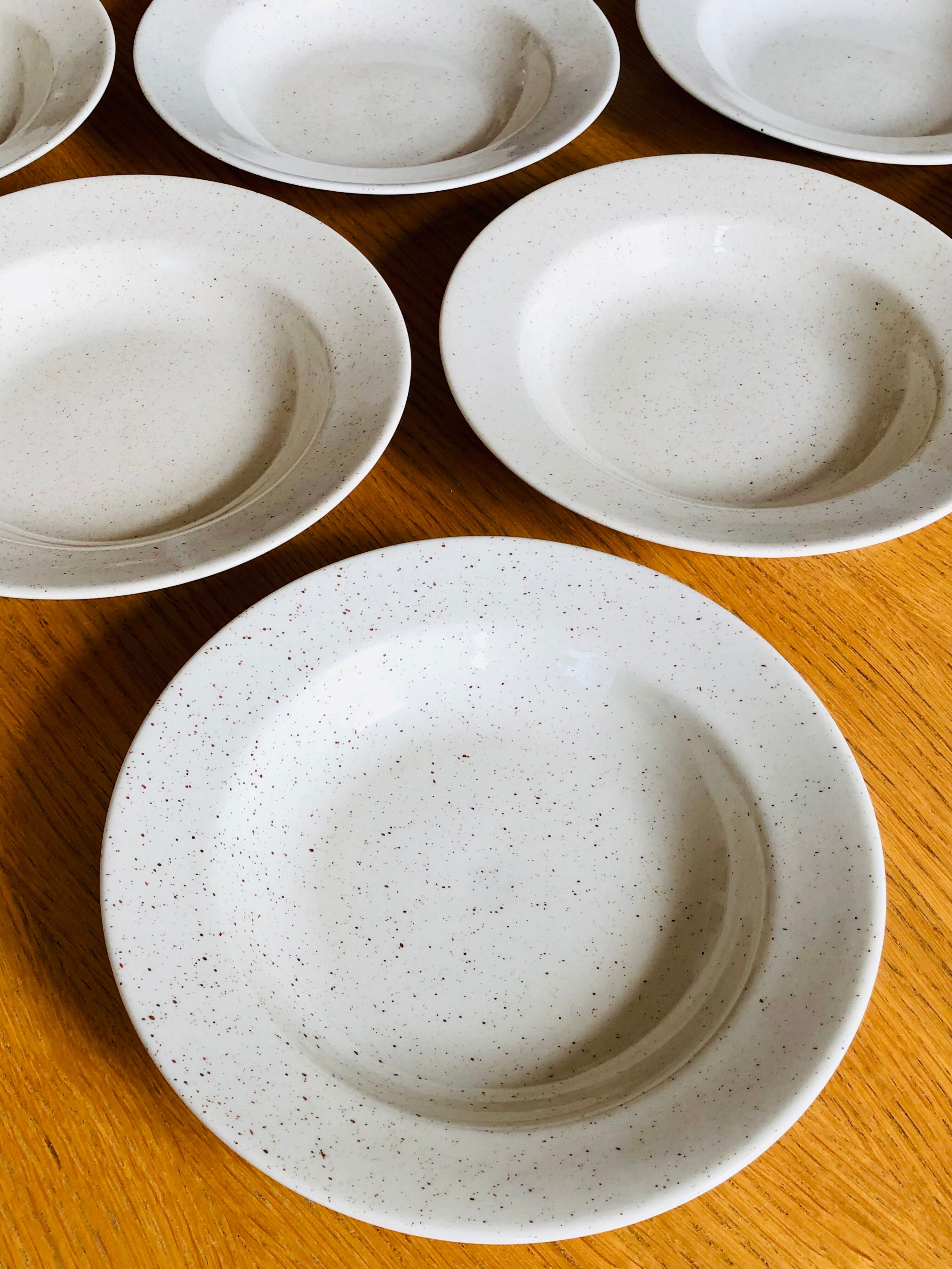 Set of 8 hollow plates in speckled ceramic