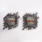 Brutalist wall lamps murano glass by Albano Poli for Poliarte, 70s, set of 2.