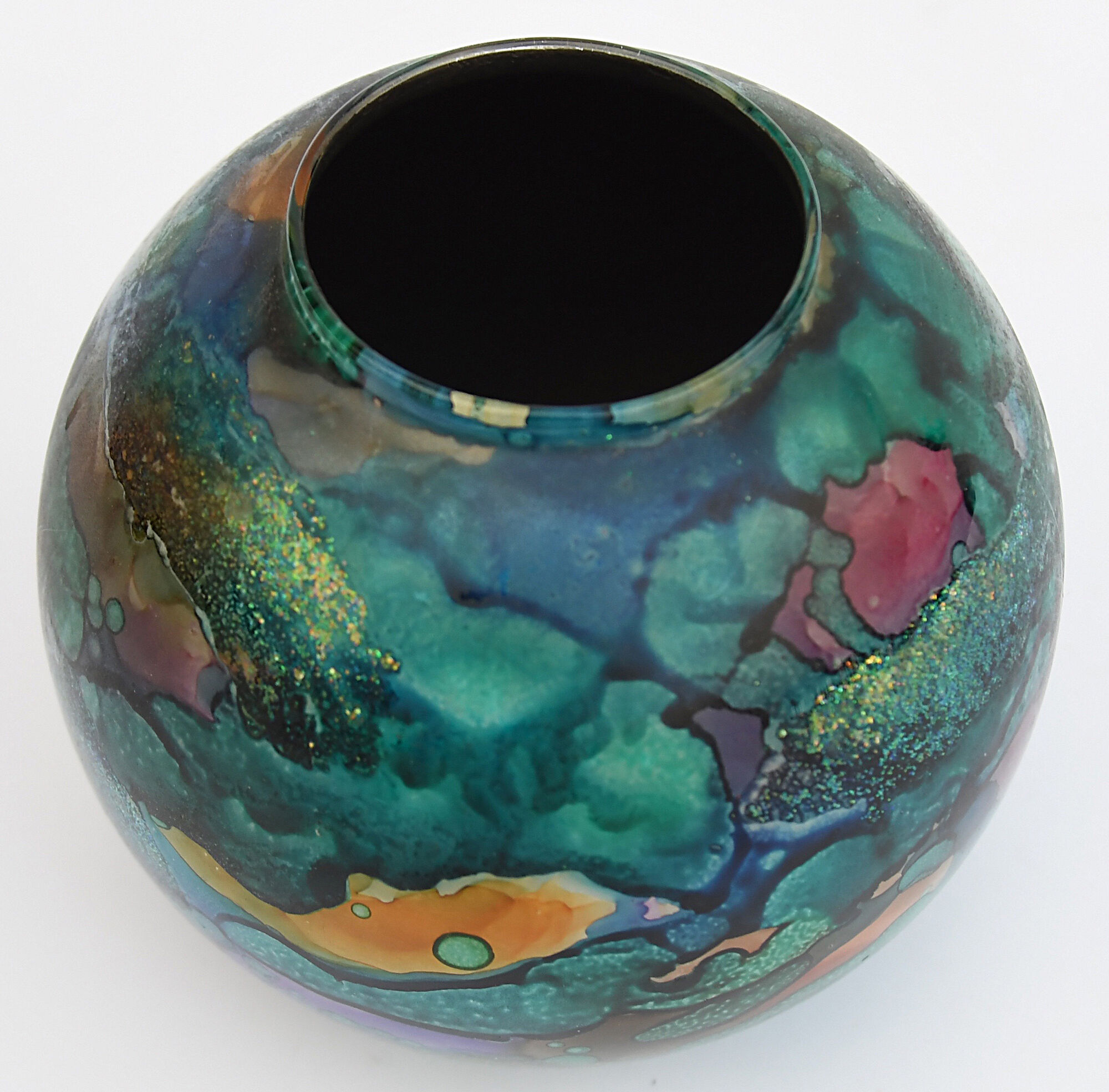 Vase ball eglomisé in lacquered glass by Jean Noel BOUILLET