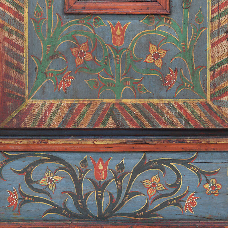 Rustic Farmhouse Folk Art Painted Bridal Cabinet 1834