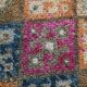 Tapis de couloir Oushak géométrique bleu et rose, 80 x 302 cm