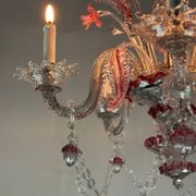 Venetian chandelier in colorless and red Murano glass, 5 light arms