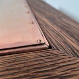 Brutalist oak square coffee table with copper top, Netherlands 1950s