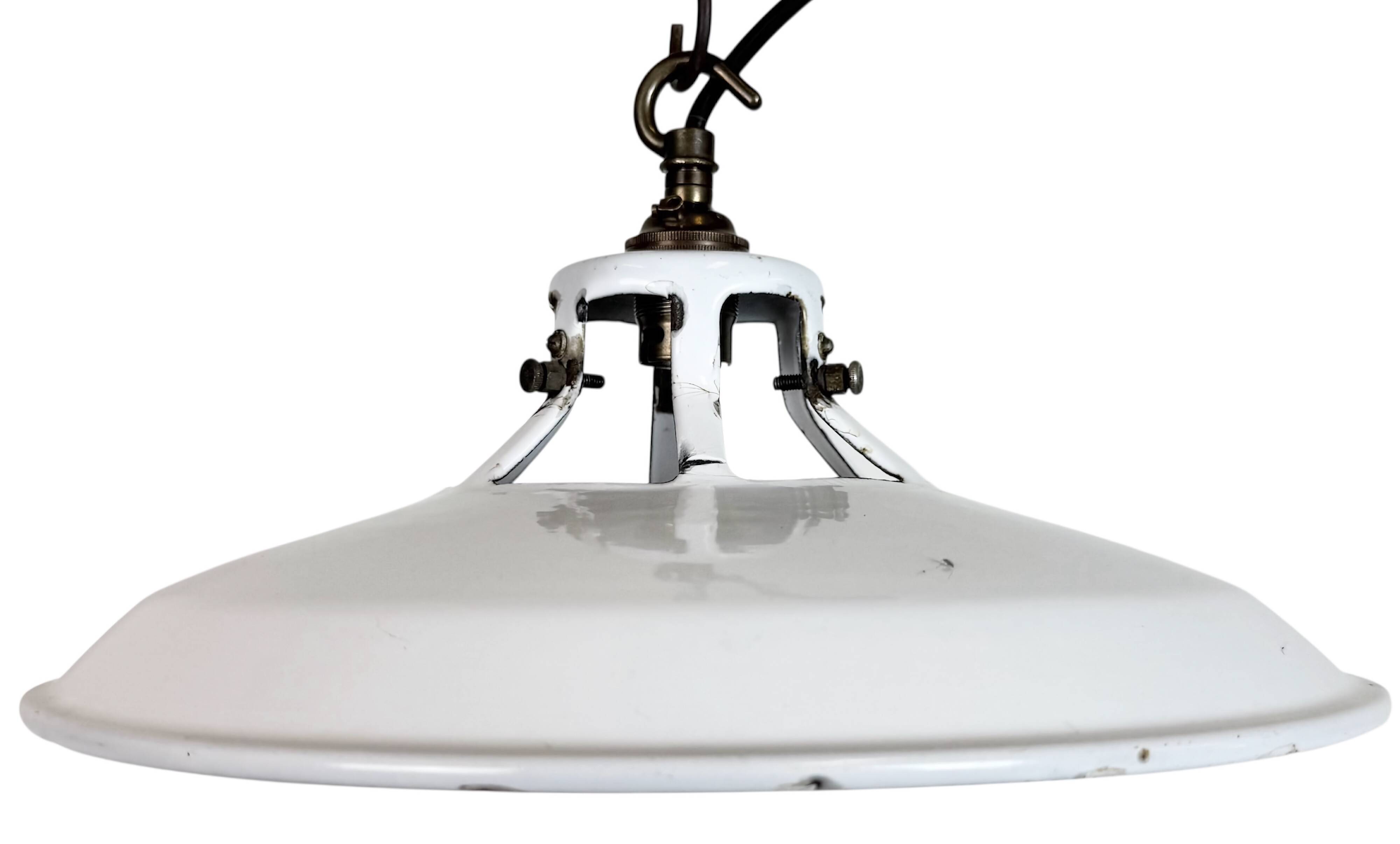 Industrial White Enamel Factory Pendant Lamp, 1960s