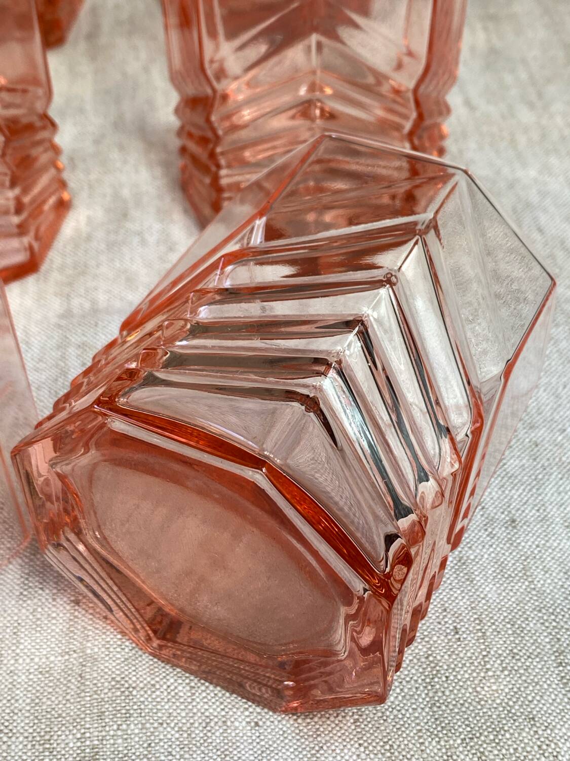 Art Deco Pink Glass Whiskey Glasses