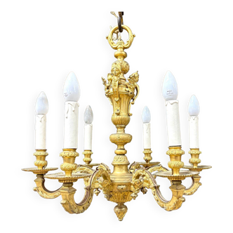 Lustre en bronze doré de style régence à six bras de lumières, Napoléon III