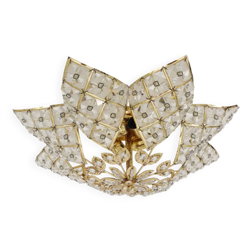 Antique 4-light star-shaped ceiling light in brass, glass pendants. 1980s