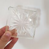 Flat square ashtray geometric patterns design crystal glass - vintage