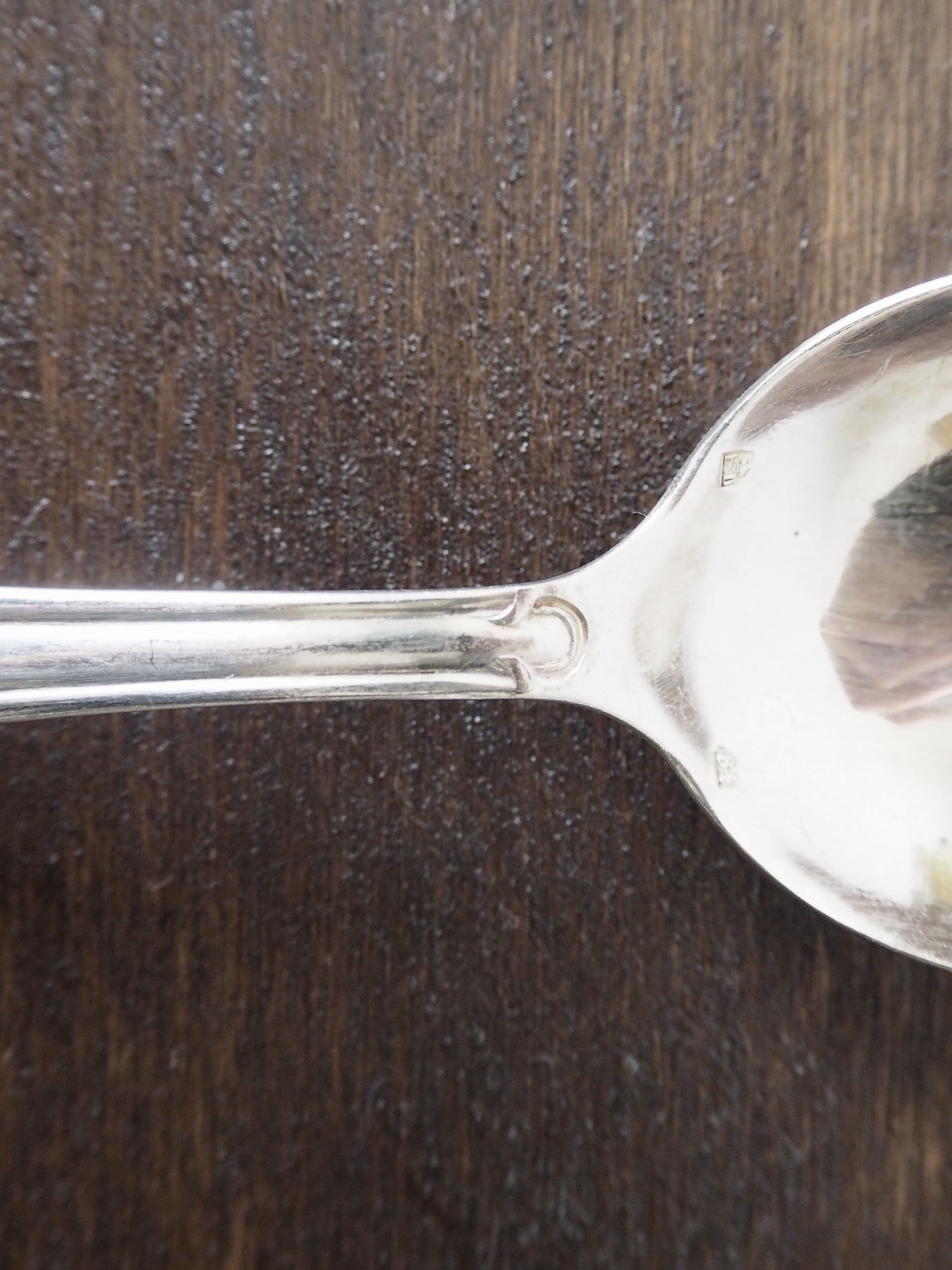 Set of 6 forks and 6 spoons in silver metal with punches