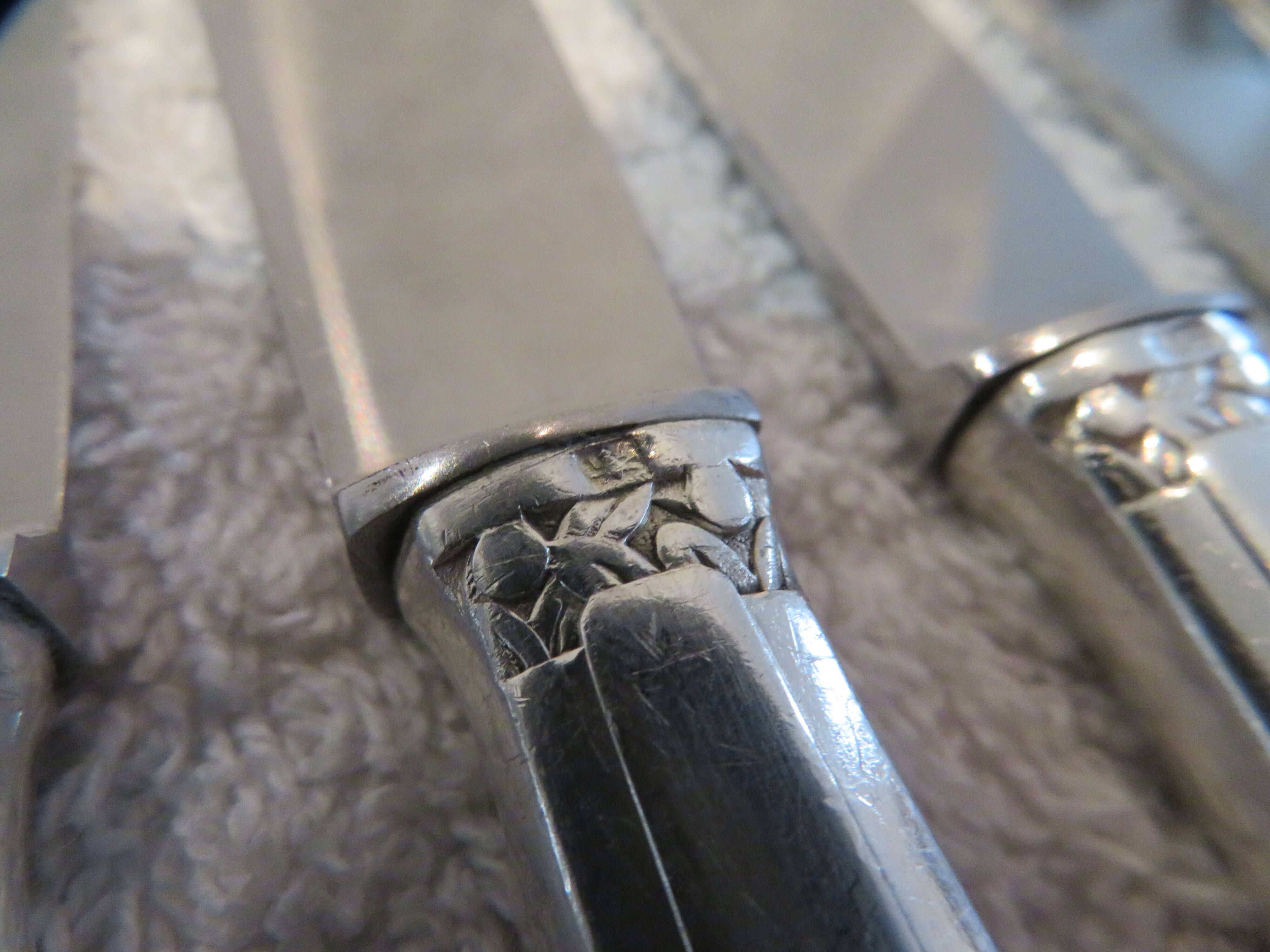 12 silver-plated dessert knives by Argit goldsmith? Art Deco floral bands