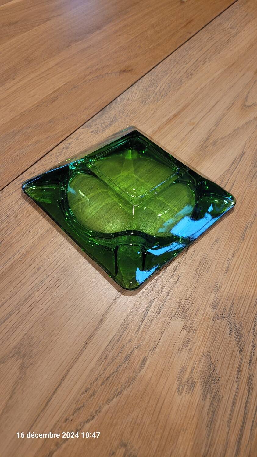 Green glass ashtray