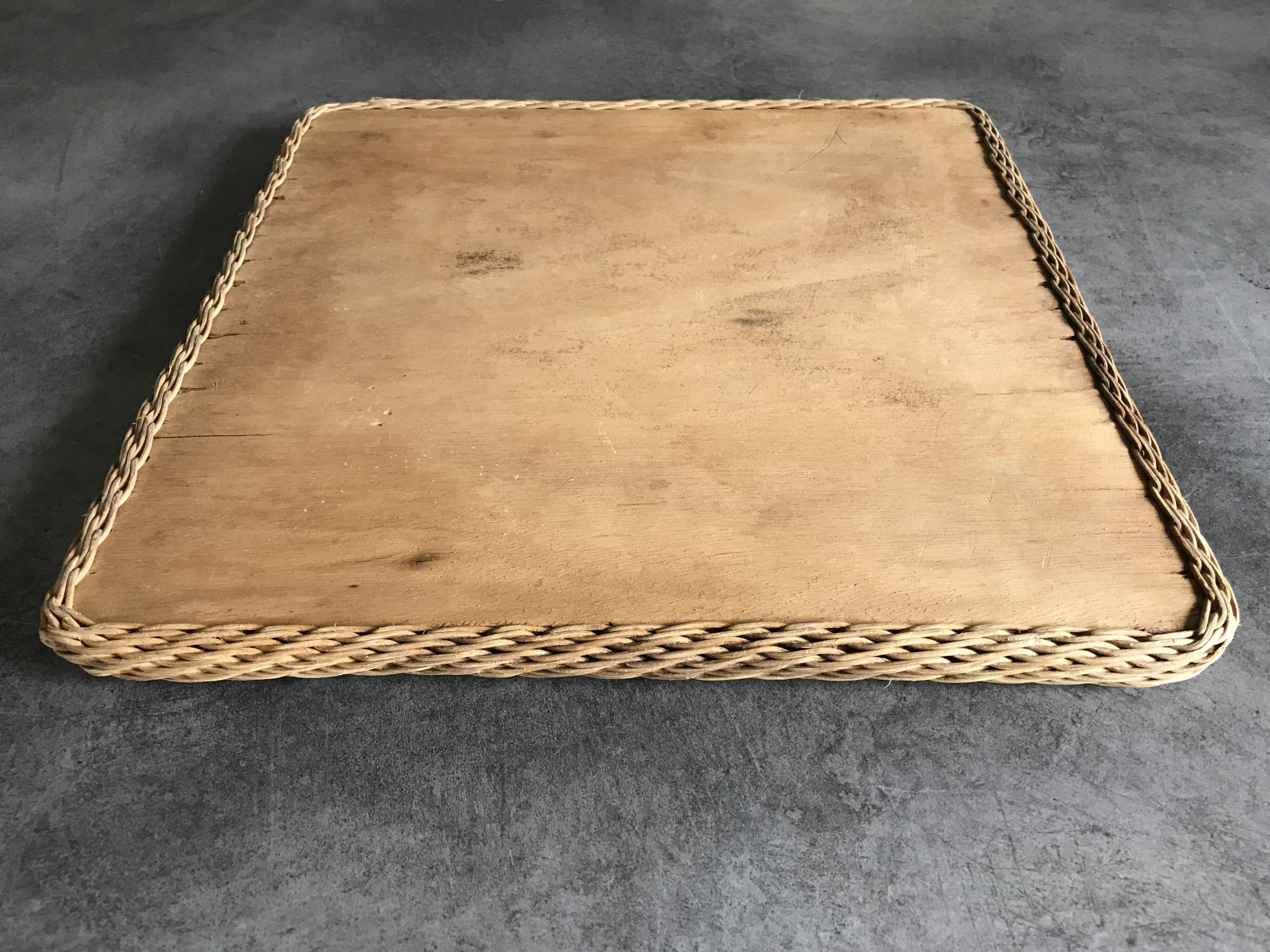 Ceramic tile trivet with vintage pattern woven wicker outline