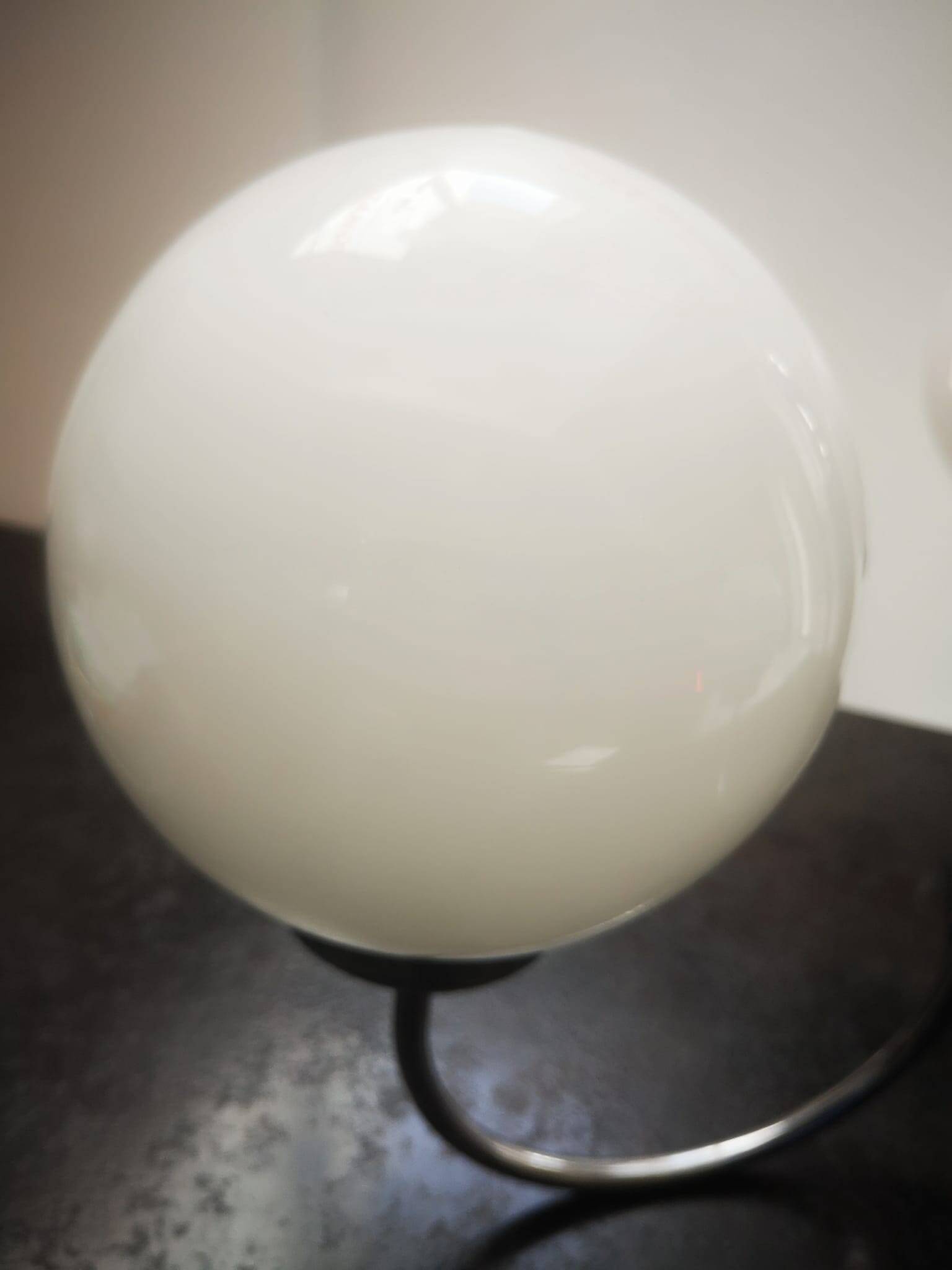 Old 3-light globe opaline stainless steel pendant/chandelier 1960/1970 space age vintage