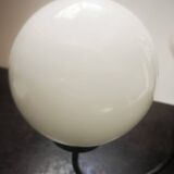 Old 3-light globe opaline stainless steel pendant/chandelier 1960/1970 space age vintage