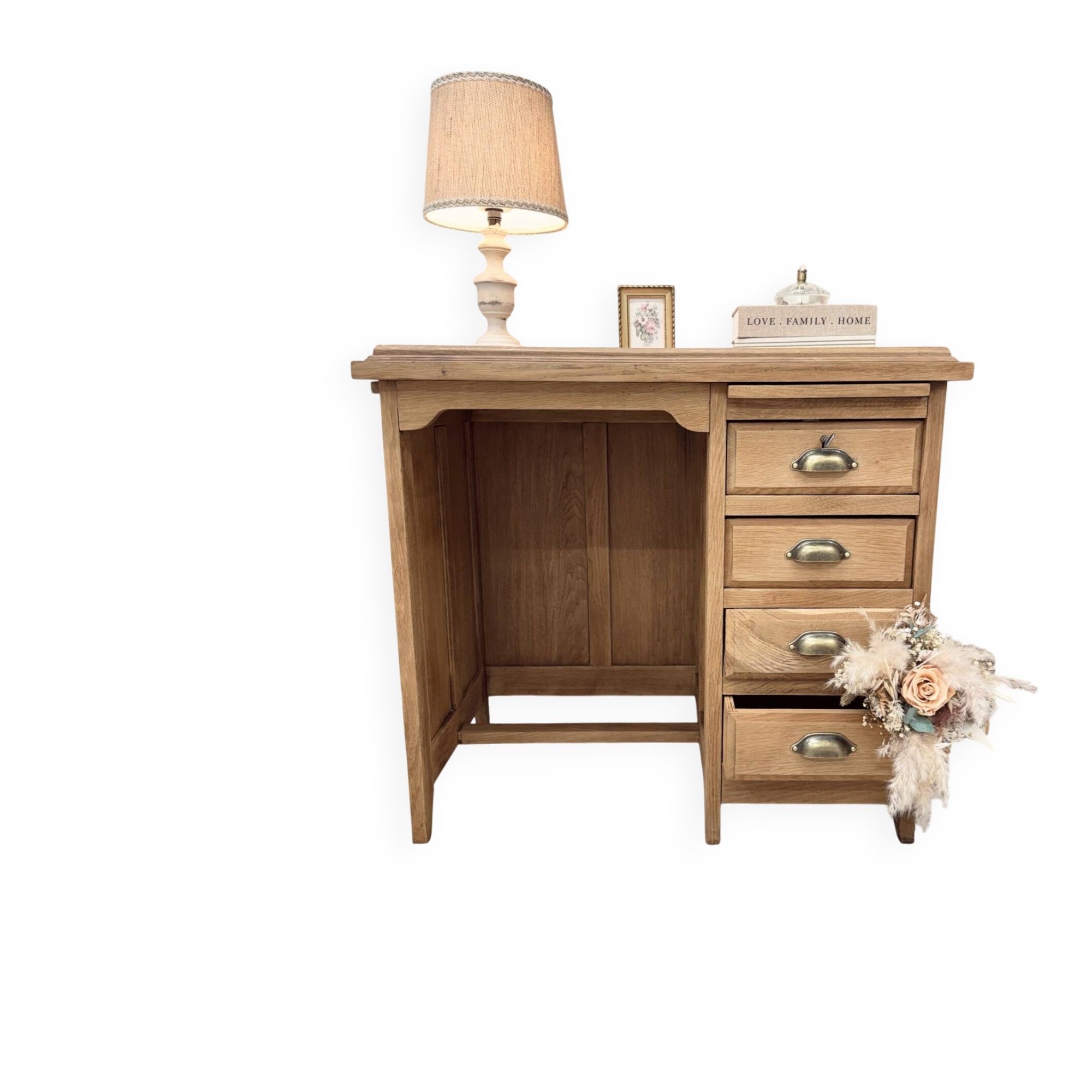 Restored antique oak desk - 4 drawers