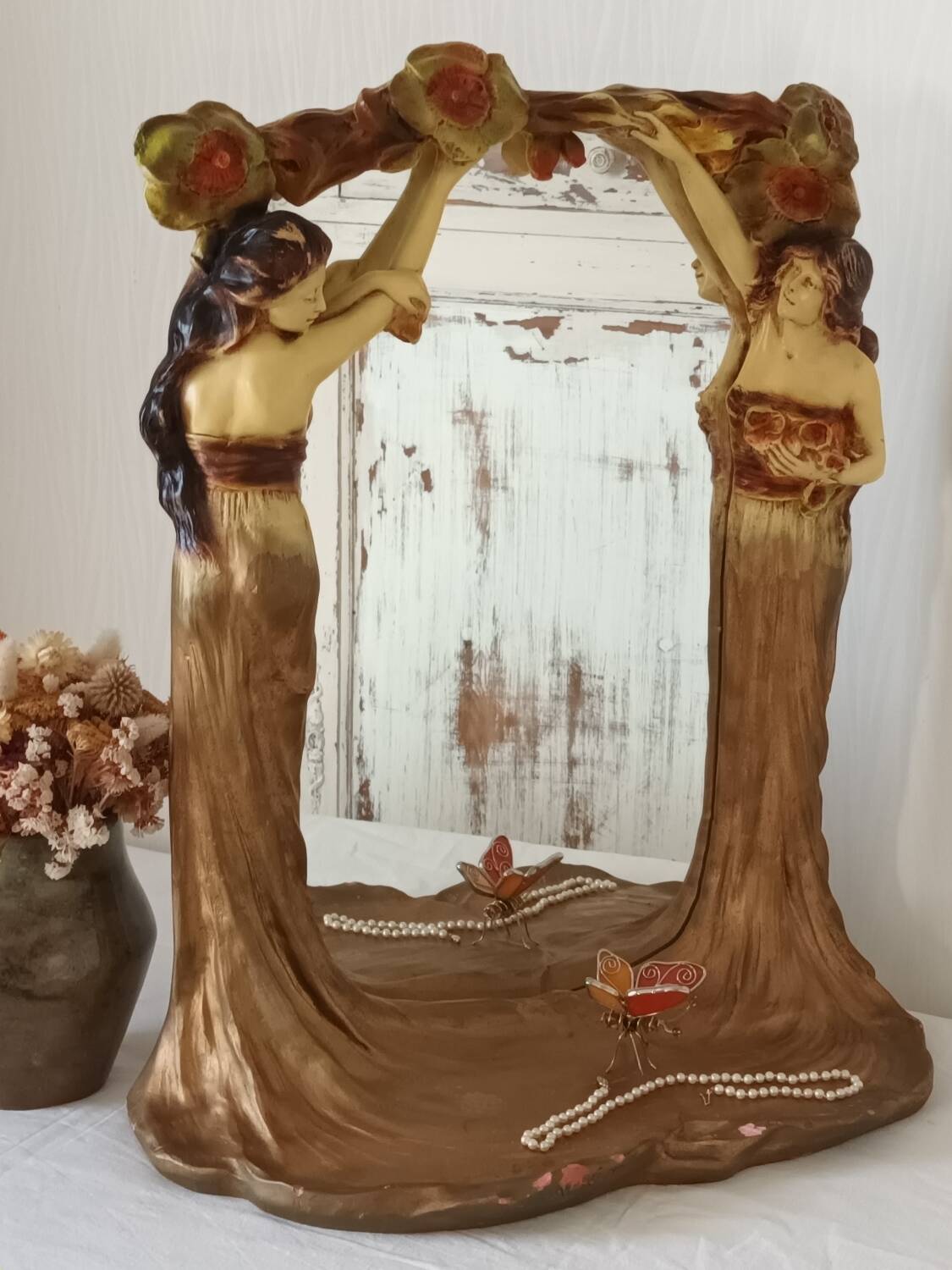 Art Nouveau tabletop mirror