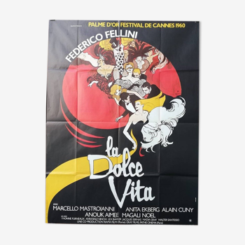 Re-release poster La dolce vita 70's Fellini Mastroianni 120 * 160