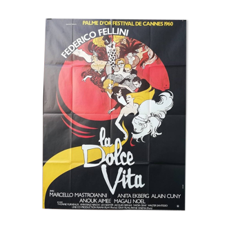 Affiche ressortie La dolce vita 70's Fellini Mastroianni 120*160