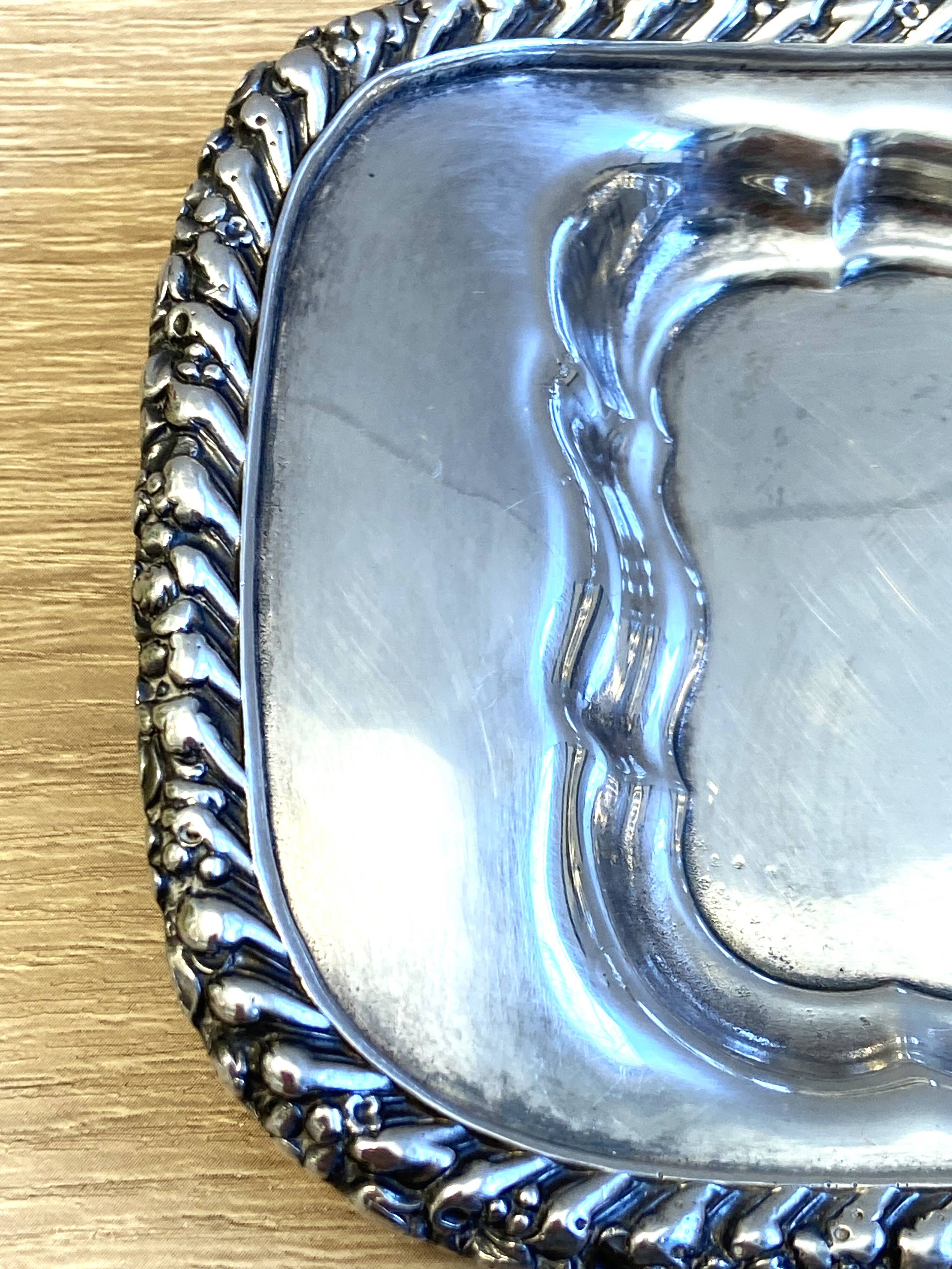 Elegant & Antique Small Tray Letters Louis XVI Style Rocaille Bronze Silver