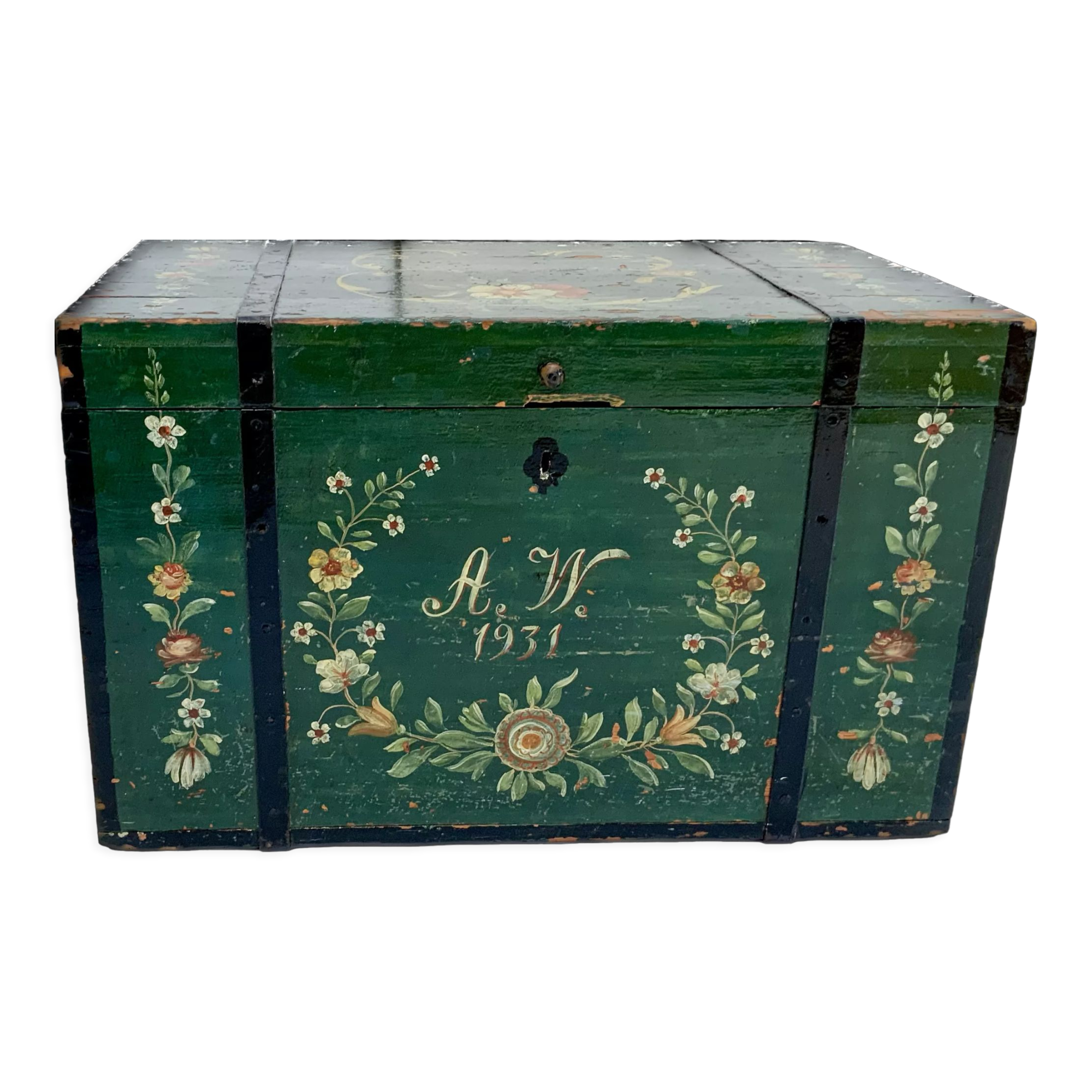 Antique hand painted swedish chest or trunk/ coffee table
