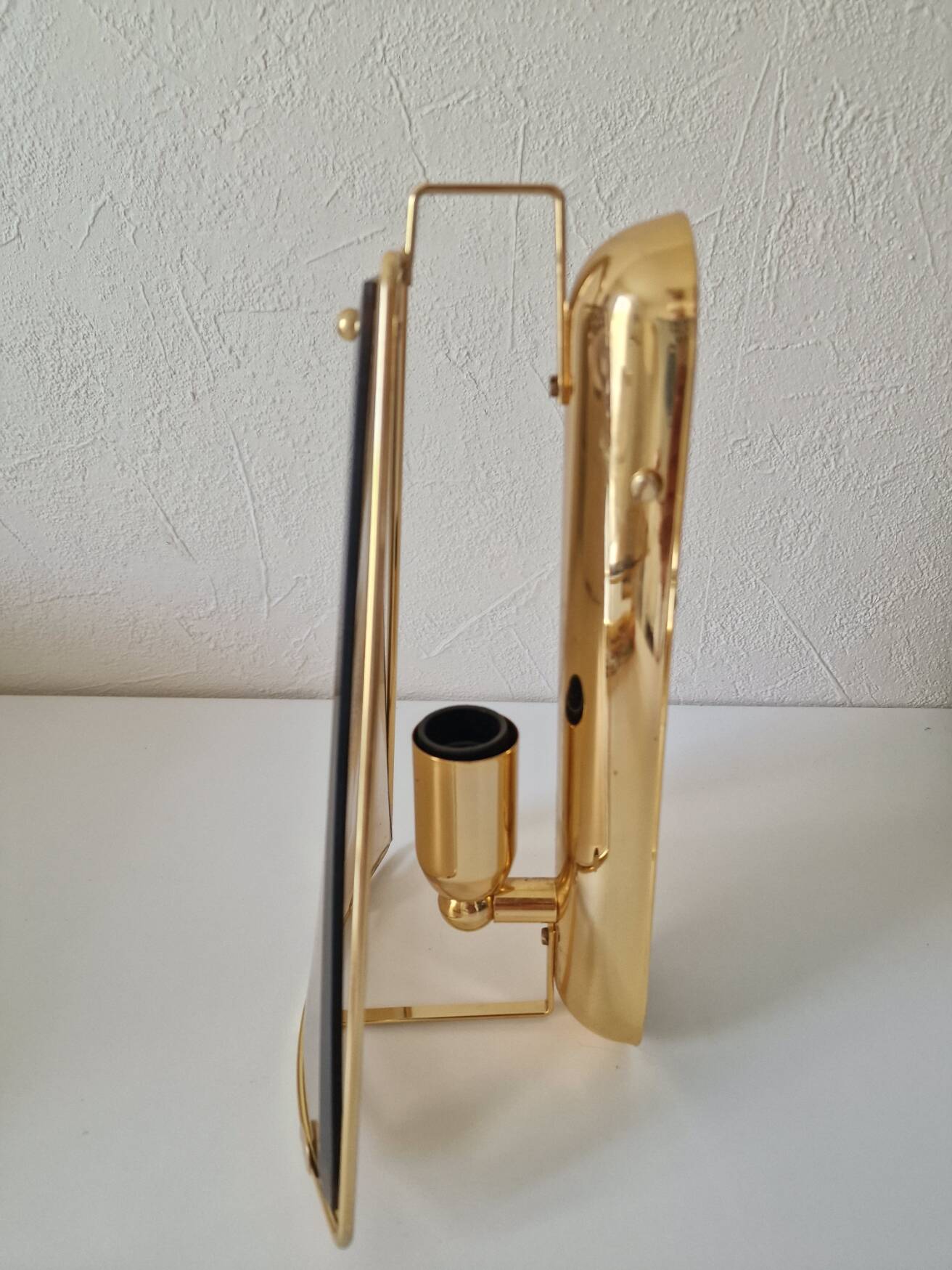 Pair of wall lights in brass and smoked glass by Lakro Amstelveen.