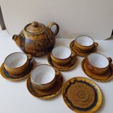 Set of teapot + 5 cups + 6 saucers in ceramic signed CB (Signature to be identified)