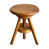 Ancien tabouret tripode a vis de peintre bois clair vintage
