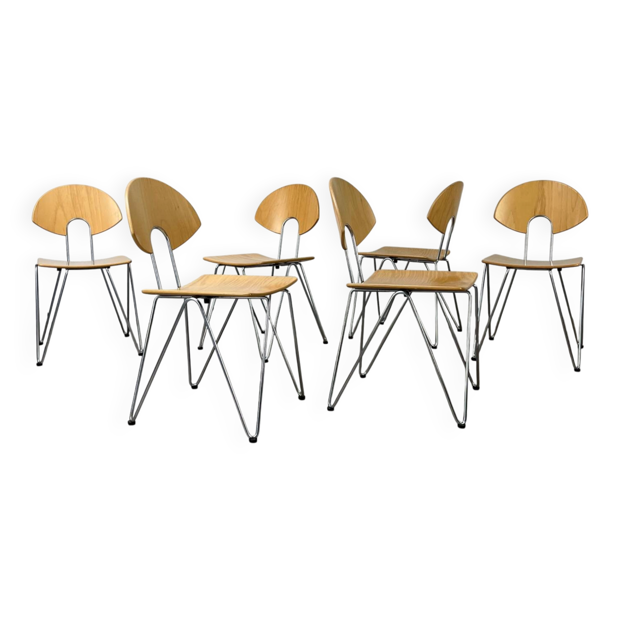 6 Mikado chairs 1800, stackable, design by Walter Leeman for Kusck&co.