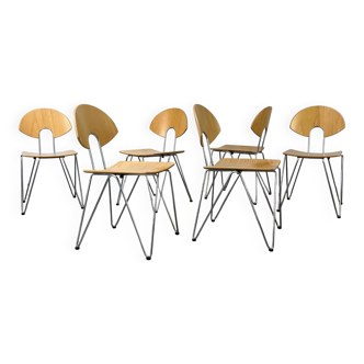 6 Mikado chairs 1800, stackable, design by Walter Leeman for Kusck&co.