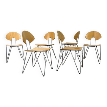 6 Mikado chairs 1800, stackable, design by Walter Leeman for Kusck&co.