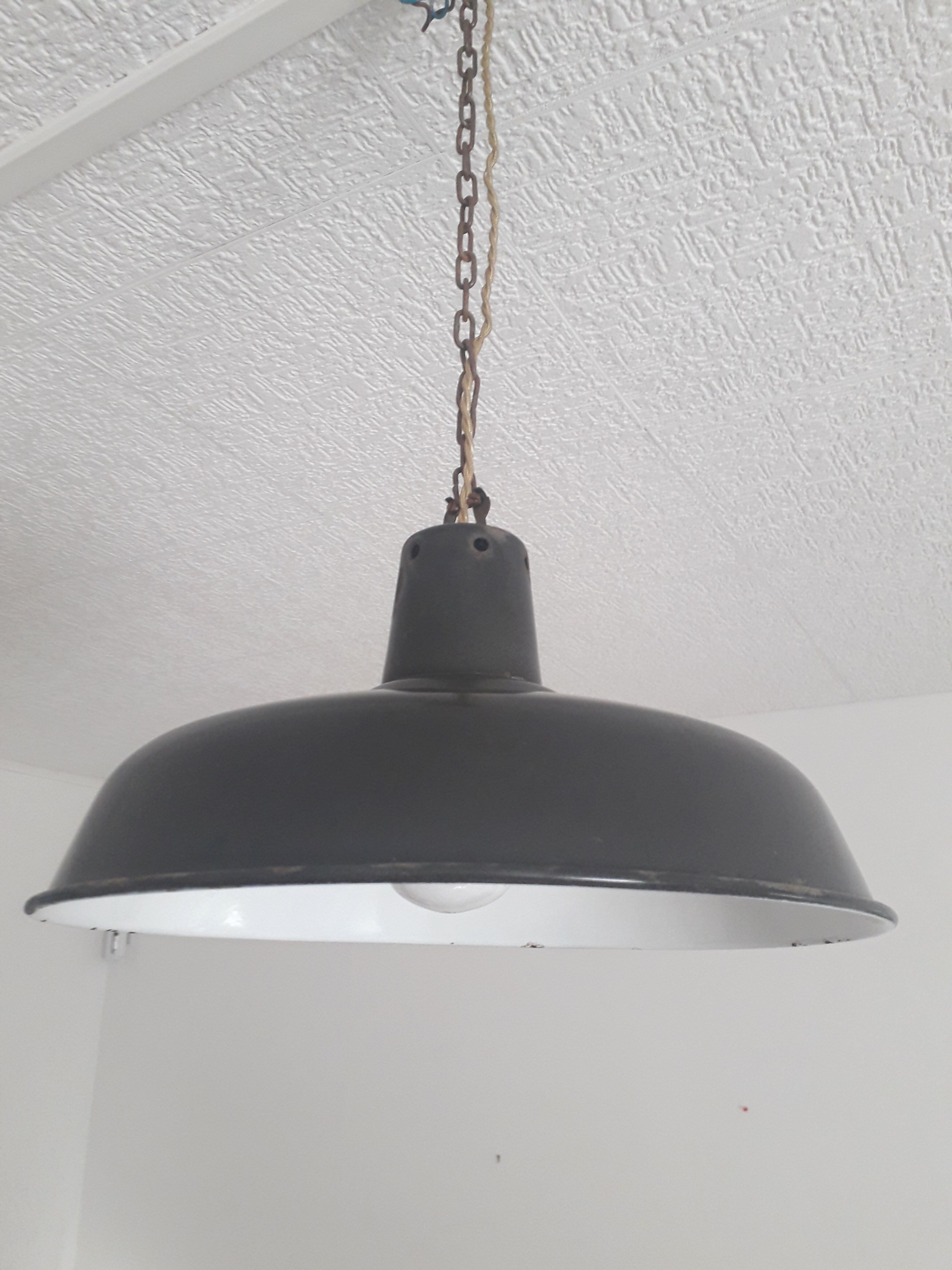 Industrial suspension - Enamelled sheet Dark grey and white - Ø 35 cm -1950