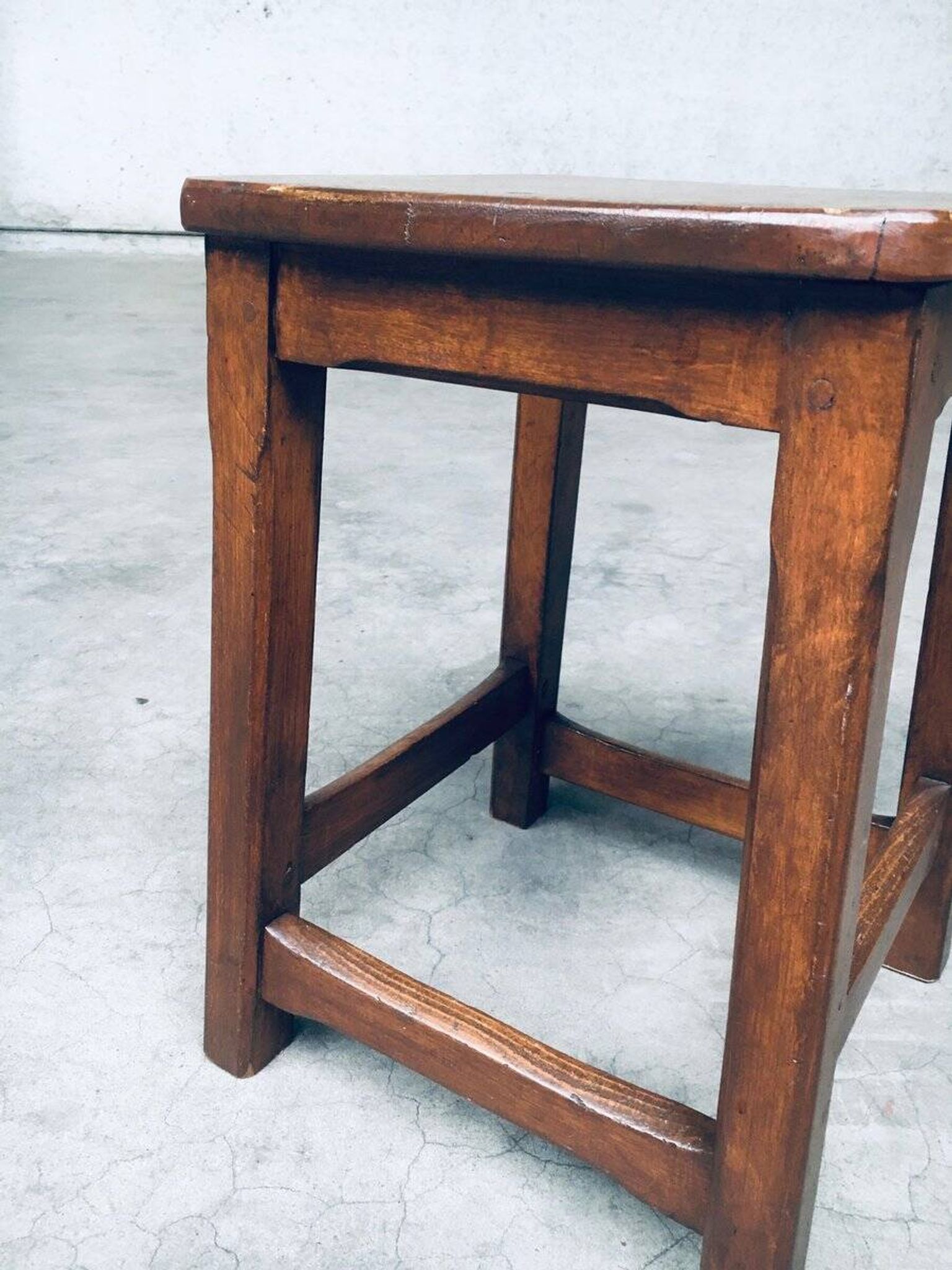 Set of Belgian Handcrafted Wooden Stools, 1940s