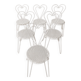 Lot de 6 chaises "Cœur" en métal laqué blanc – Mathieu Matégot – Années 195