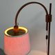 Mid-century modern adjustable teak arc floor lamp with fabric shade, 1960s