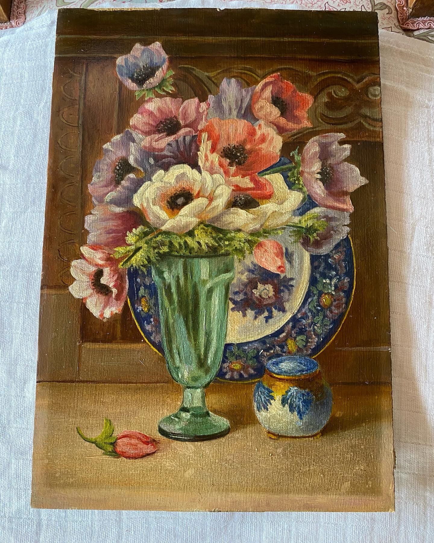 Huile sur carton « bouquet d’anémones »