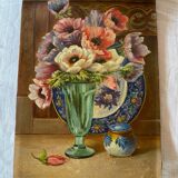 Oil on cardboard "bouquet of anemones"