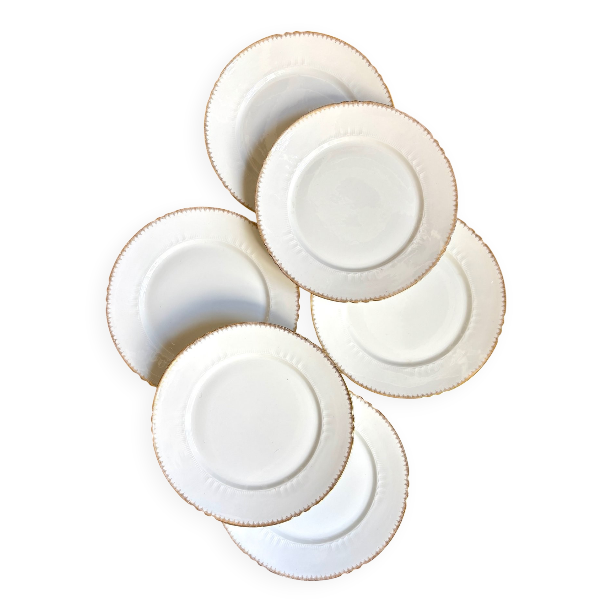 6 flat plates in gold Limoges porcelain